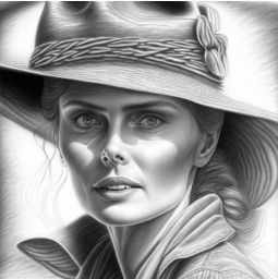 Женщина в шляпе - рисунок карандашом